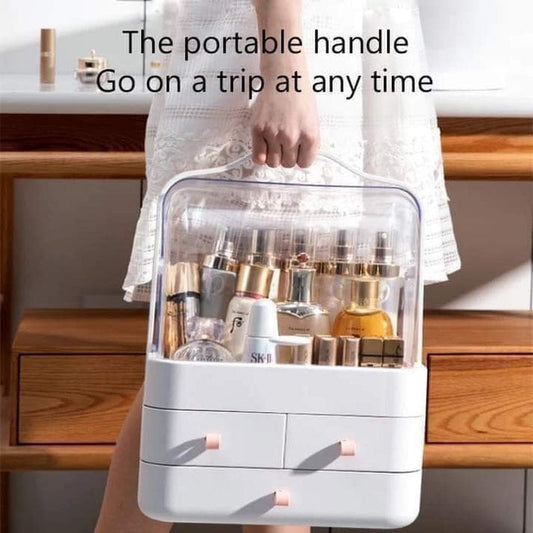 Dustproof Makeup Organizer Box with Transparent Dome Lid | Simple Store