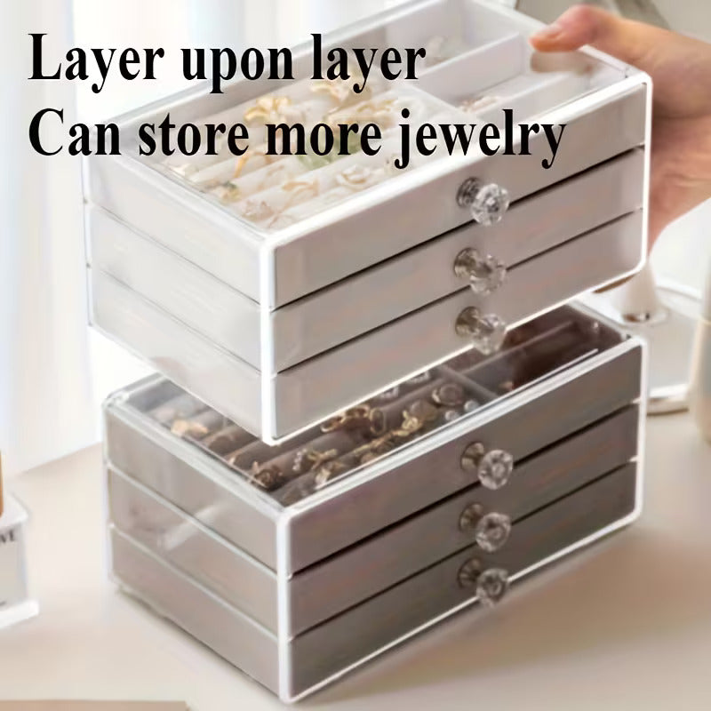 Luxury Velvet Jewelry Organizer Box with Drawers | Dustproof Ring, Necklace & Accessories Storage Case